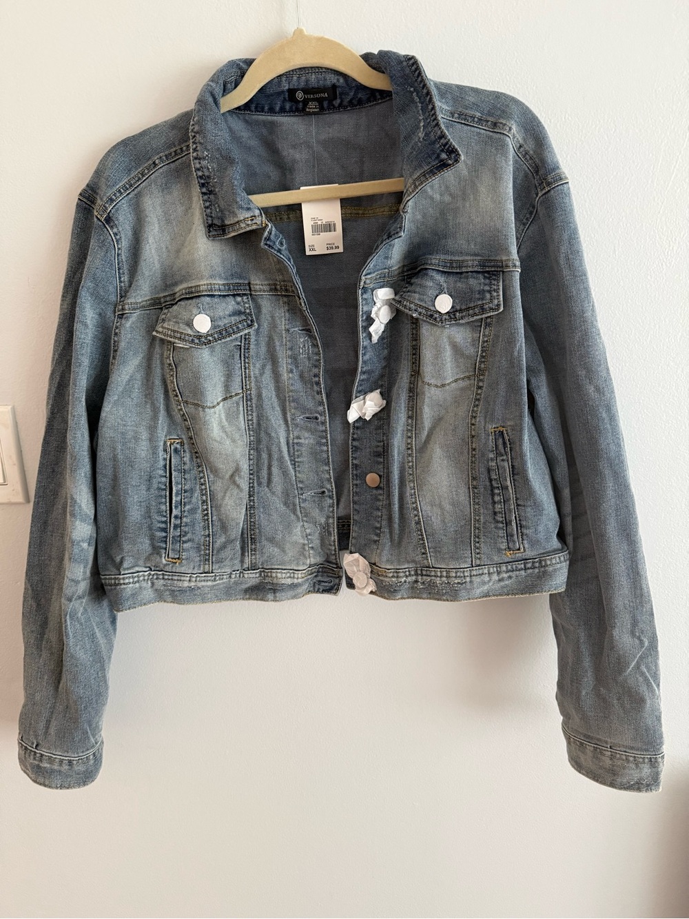 NWT Versona Distressed Denim Jacket Dize XXL